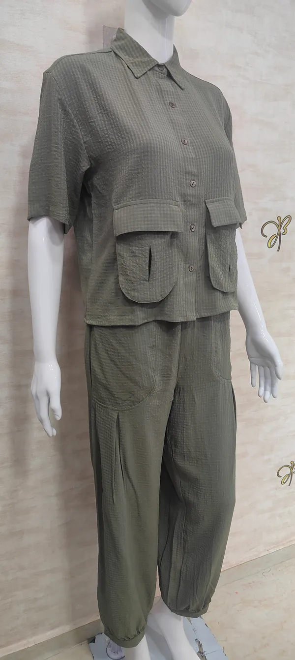 Olive_Rayon_Blend_Waffle_Design_Korean_Co-Ord_Set_For_Women_&_Girls
