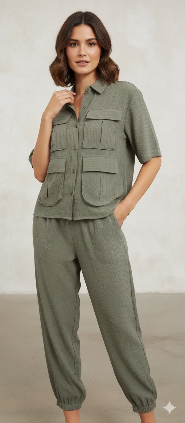 Olive_Rayon_Blend_Waffle_Design_Korean_Co-Ord_Set_For_Women_&_Girls