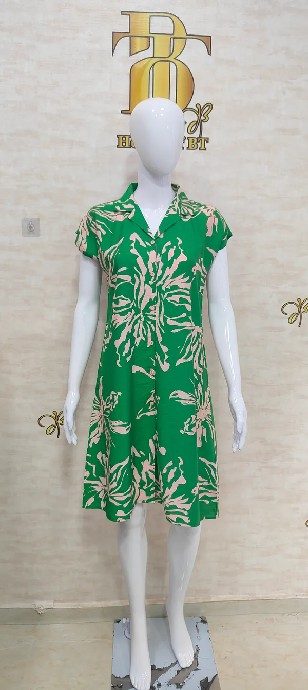 Green_Rayon_Blend_Fit_&_Floral_Dress_For_Women_&_Girls