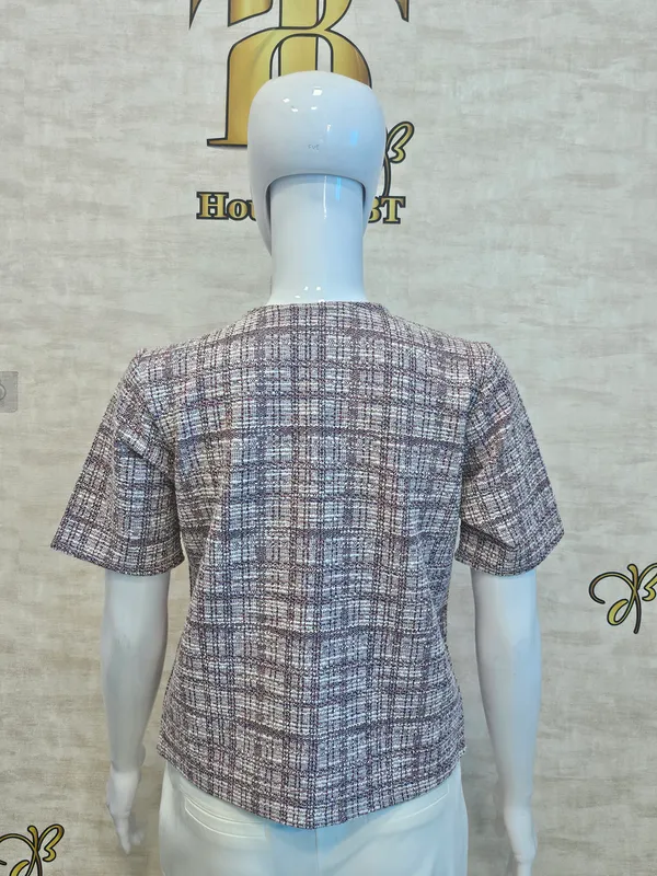 Pink_Cotton_Blend_Short_Sleeved_Tweed_Crop_Shirt_For_Women_&_Girls