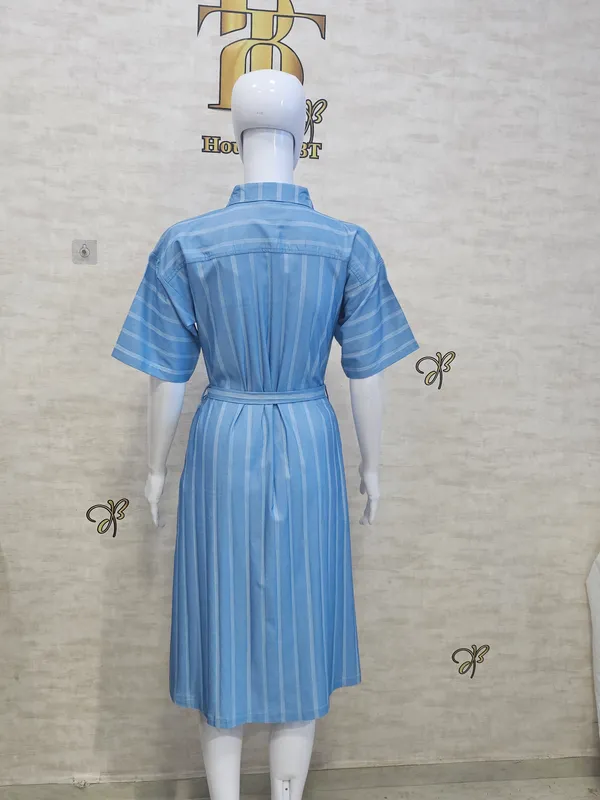 Sky_Blue_Rayon,_Nylon_&_Spandex_Denim_Look_Formal_Shirt_Dress_For_Women_&_Girls