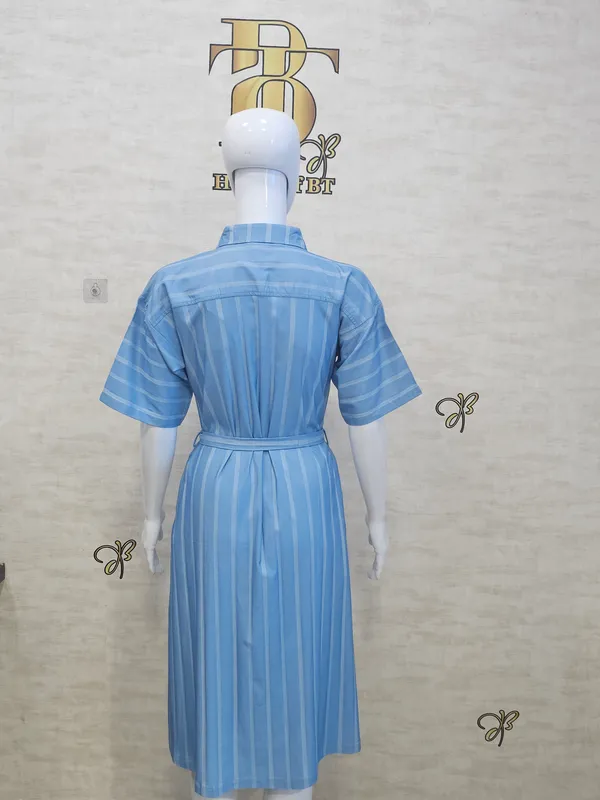 Sky_Blue_Rayon,_Nylon_&_Spandex_Denim_Look_Formal_Shirt_Dress_For_Women_&_Girls