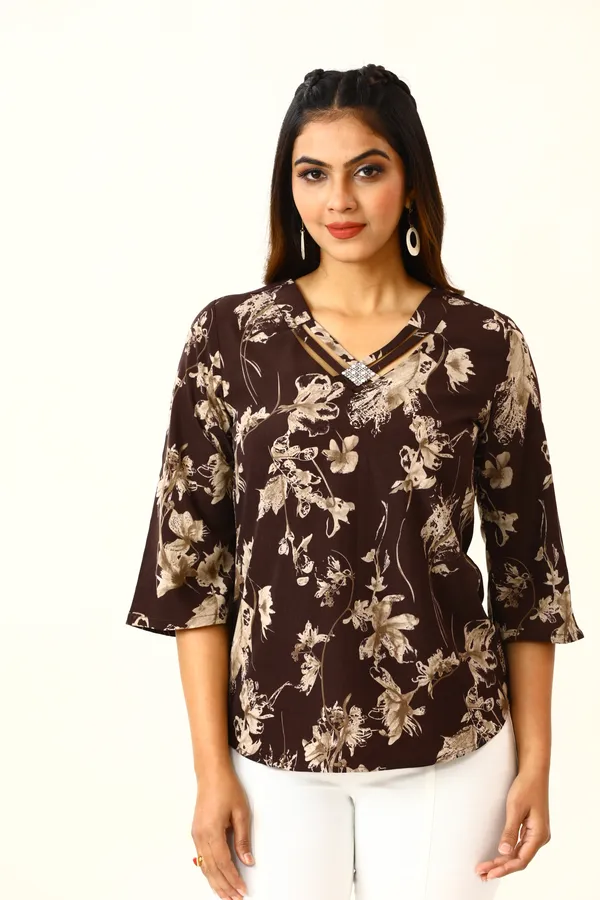 Brown_Poly_Criss_Cross_Glam_Top_For_Women_&_Girls