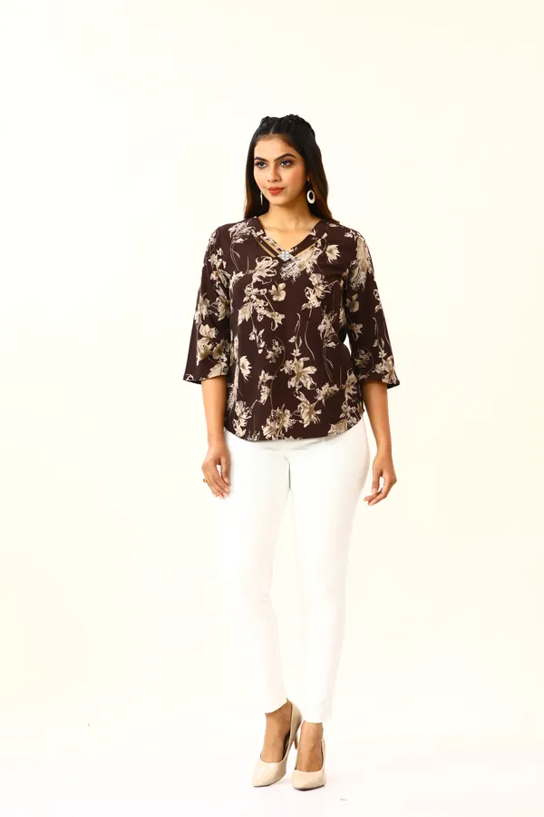 Brown_Poly_Criss_Cross_Glam_Top_For_Women_&_Girls