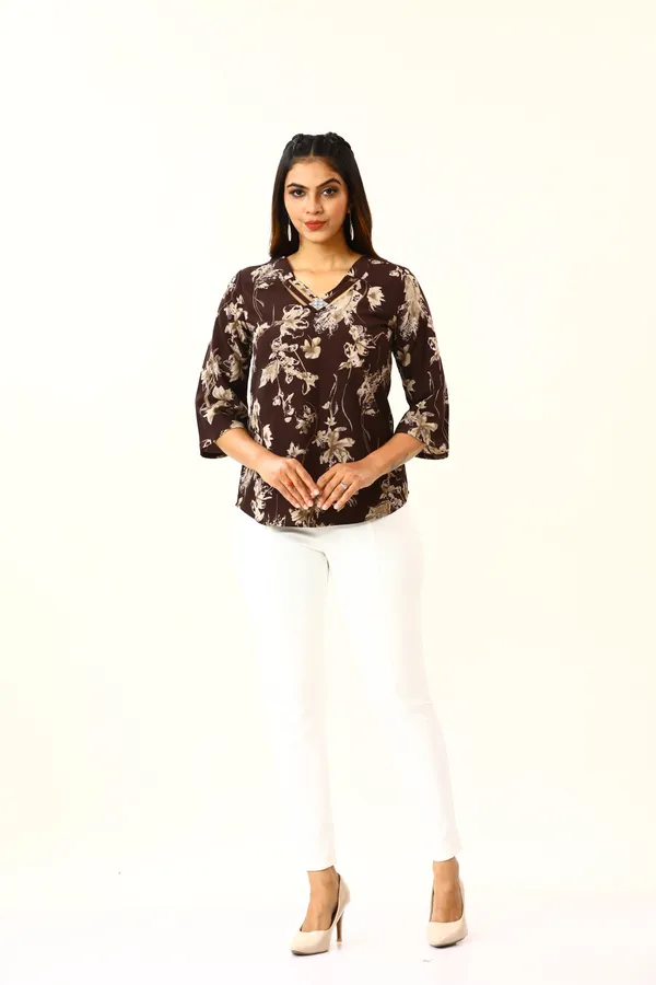 Brown_Poly_Criss_Cross_Glam_Top_For_Women_&_Girls