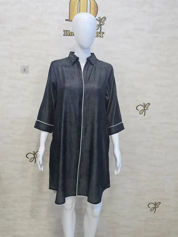 Charcoal_Rayon_Blend_Silky_Denim_Dress_For_Women_&_Girls