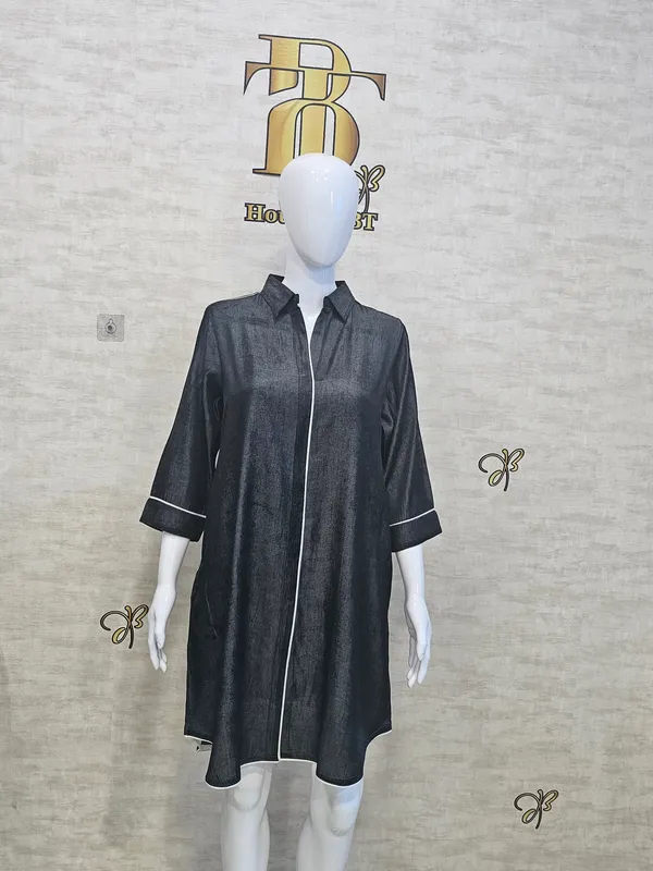 Charcoal_Rayon_Blend_Silky_Denim_Dress_For_Women_&_Girls