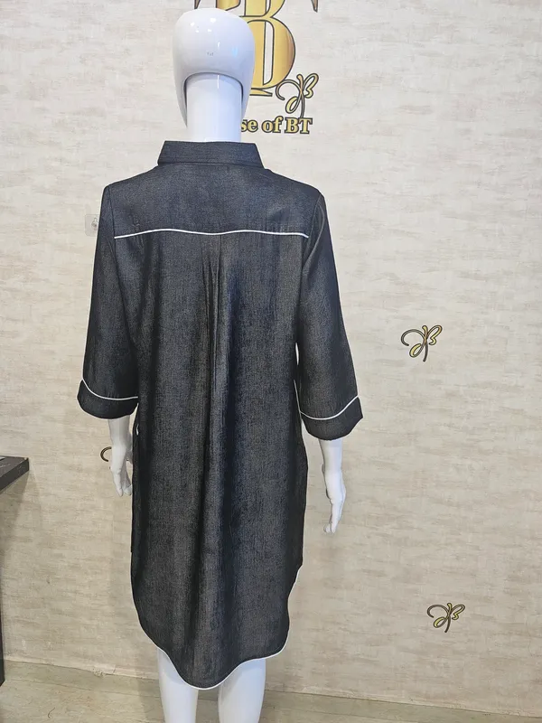 Charcoal_Rayon_Blend_Silky_Denim_Dress_For_Women_&_Girls