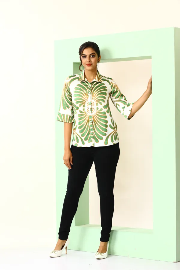Green_Satin_Segment_Print_Satin_Shirt_For_Women_&_Girls