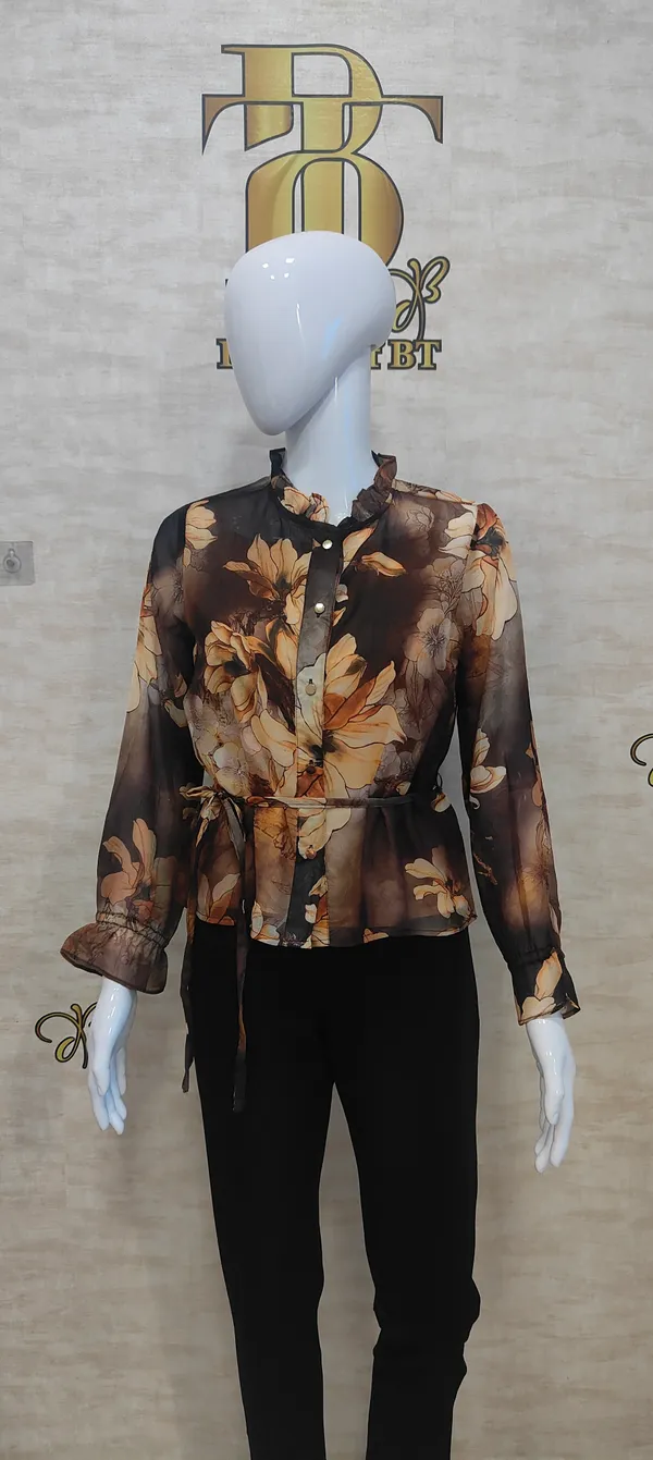 Brown_Poly_Vibrant_Print_Ruffled_Shirt_For_Women_&_Girls