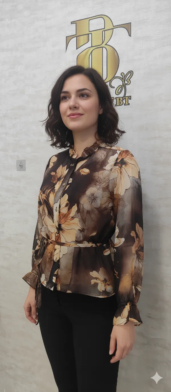 Brown_Poly_Vibrant_Print_Ruffled_Shirt_For_Women_&_Girls