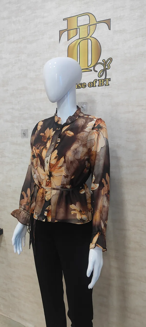 Brown_Poly_Vibrant_Print_Ruffled_Shirt_For_Women_&_Girls
