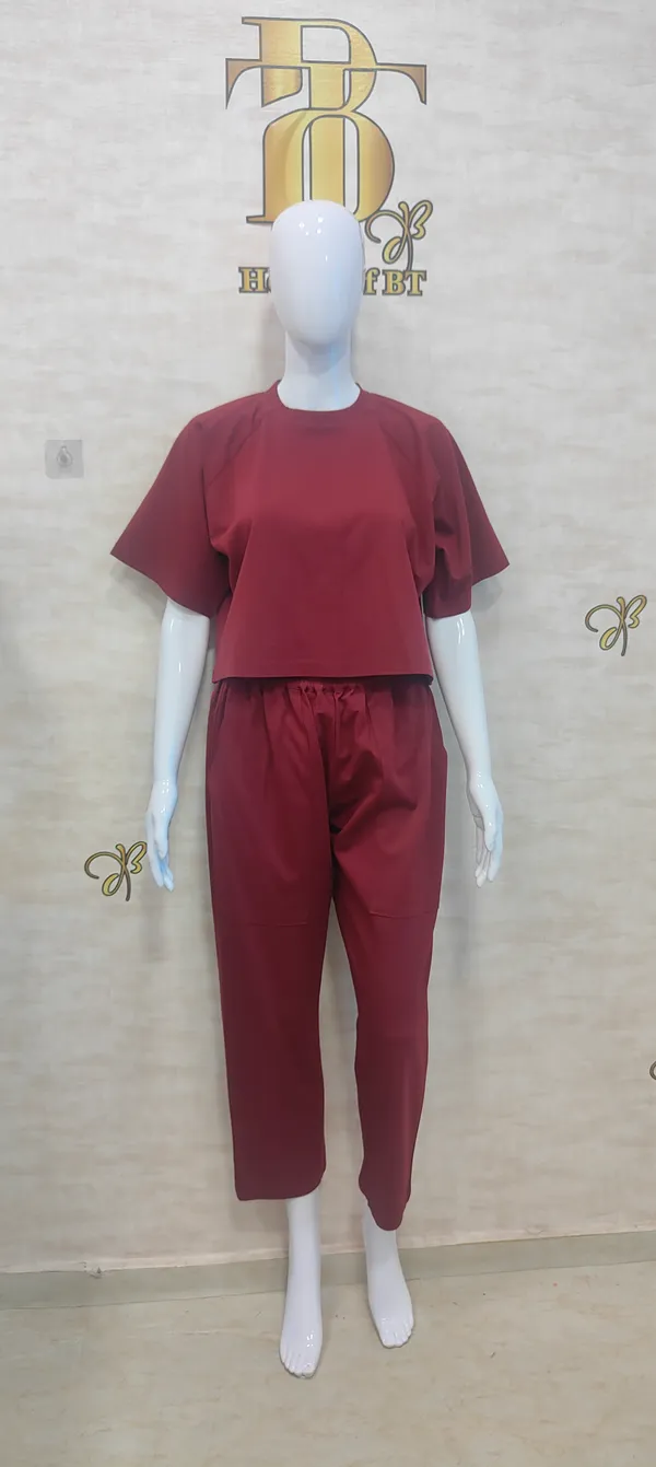 Maroon_Rayon,_Nylon_&_Spandex_Drop_Shoulder_Crop_Top_For_Women_&_Girls