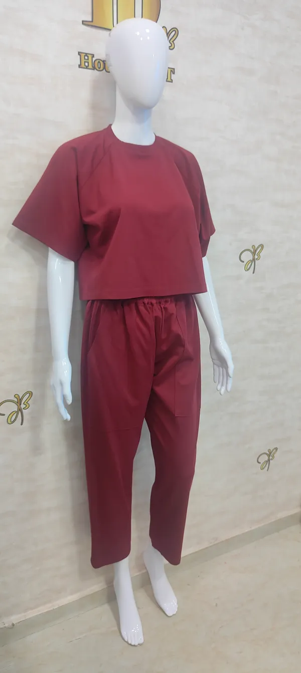 Maroon_Rayon,_Nylon_&_Spandex_Drop_Shoulder_Crop_Top_For_Women_&_Girls