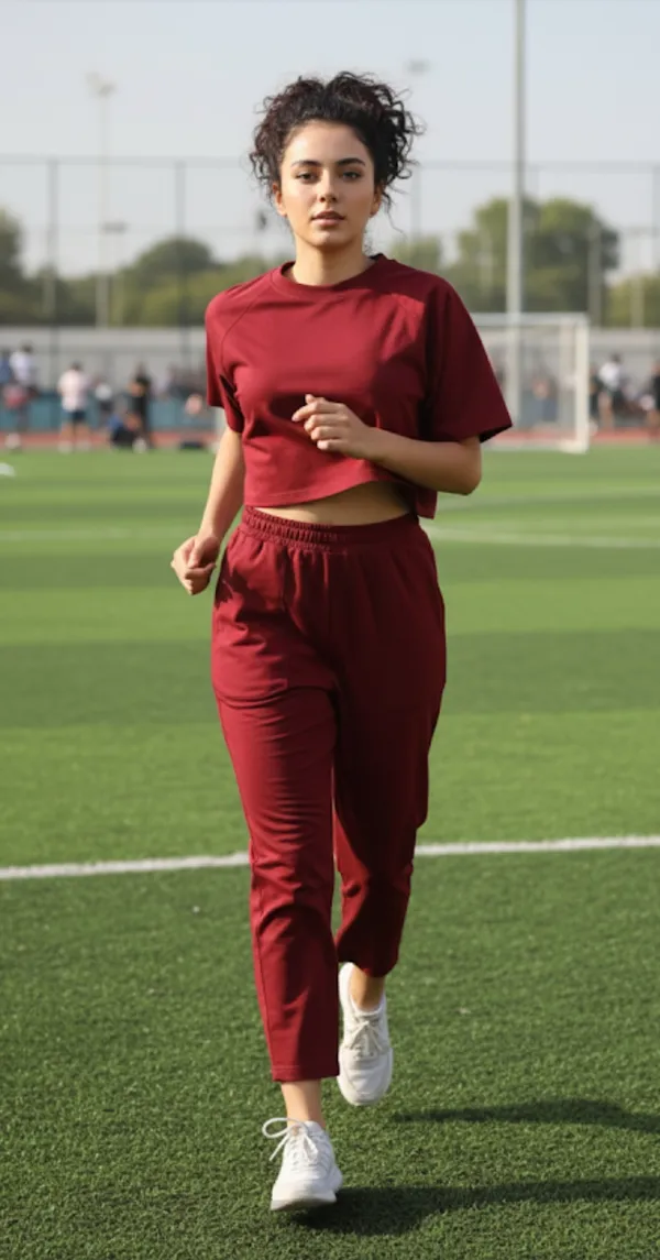 Maroon_Rayon,_Nylon_&_Spandex_Drop_Shoulder_Crop_Top_For_Women_&_Girls