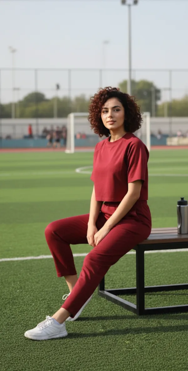 Maroon_Rayon,_Nylon_&_Spandex_Drop_Shoulder_Crop_Top_For_Women_&_Girls
