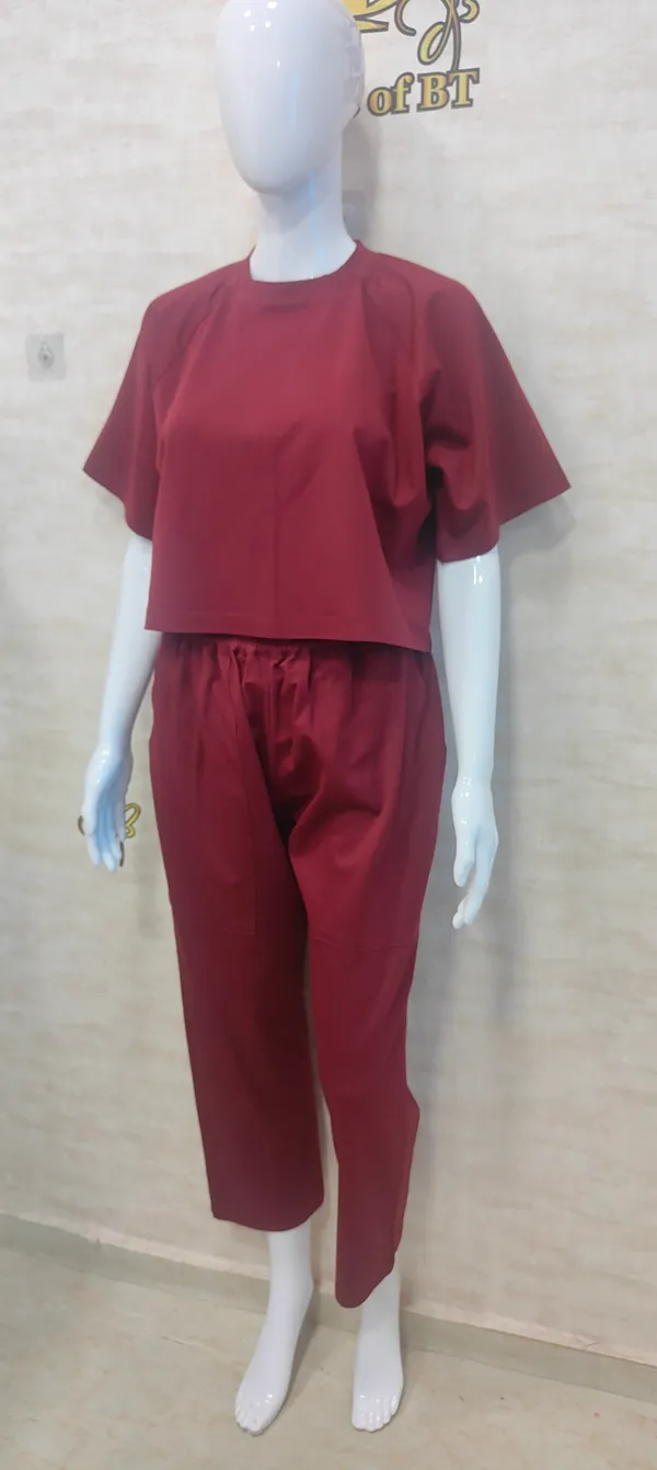 Maroon_Rayon,_Nylon_&_Spandex_Drop_Shoulder_Crop_Top_For_Women_&_Girls