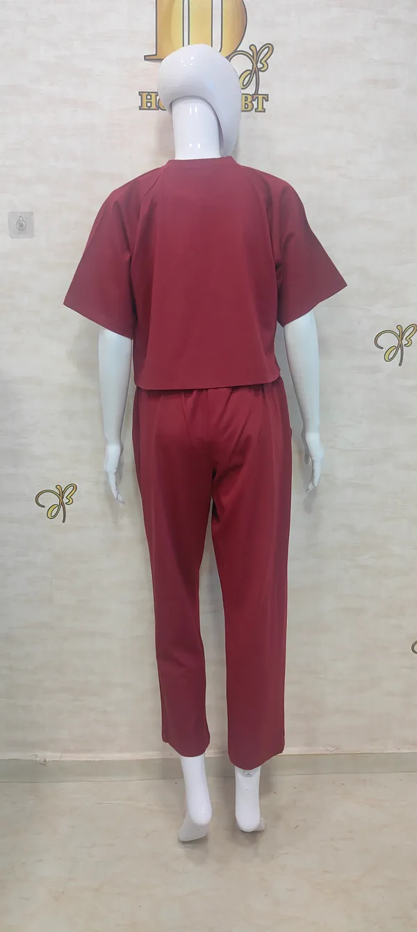 Maroon_Rayon,_Nylon_&_Spandex_Drop_Shoulder_Crop_Top_For_Women_&_Girls