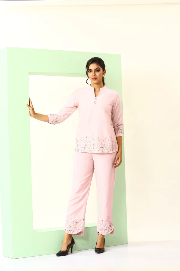 Pink_Rayon_Blend_Leafy_Floral_Affair_Co-Ord_Set_For_Women_&_Girls