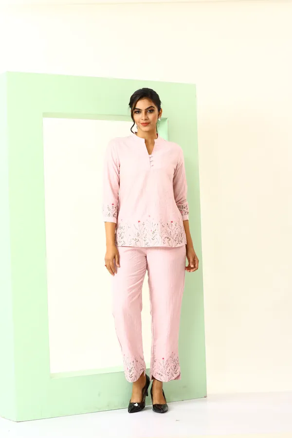 Pink_Rayon_Blend_Leafy_Floral_Affair_Co-Ord_Set_For_Women_&_Girls