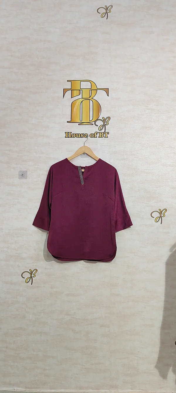 Wine_Satin_Exquisite_Studded_Lace_Tunic_For_Women_&_Girls