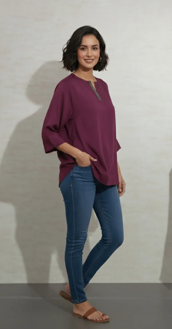 Wine_Satin_Exquisite_Studded_Lace_Tunic_For_Women_&_Girls