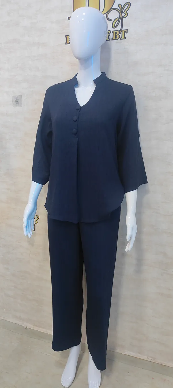 Navy_Rayon_Blend_Wrinkled_Tunic_Co-Ord_Set_For_Women_&_Girls