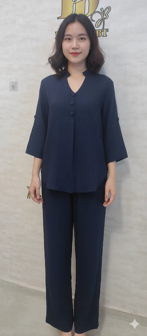 Navy_Rayon_Blend_Wrinkled_Tunic_Co-Ord_Set_For_Women_&_Girls