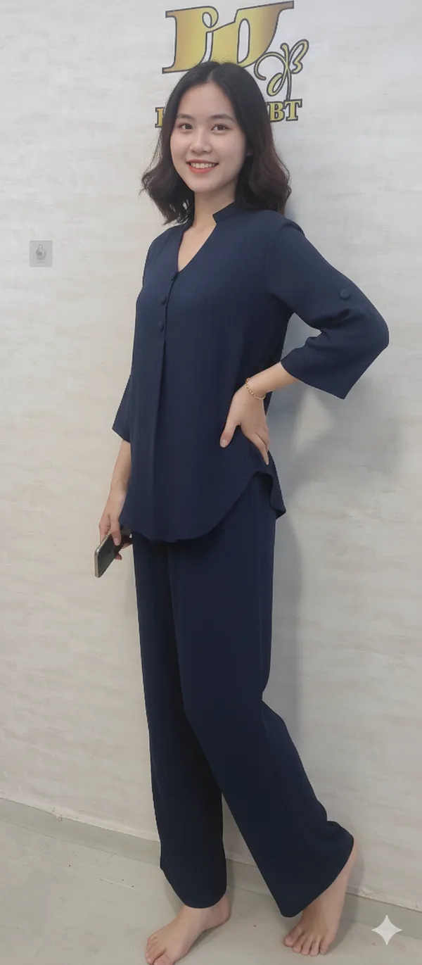 Navy_Rayon_Blend_Wrinkled_Tunic_Co-Ord_Set_For_Women_&_Girls