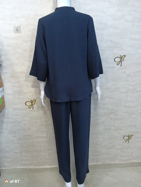 Navy_Rayon_Blend_Wrinkled_Tunic_Co-Ord_Set_For_Women_&_Girls