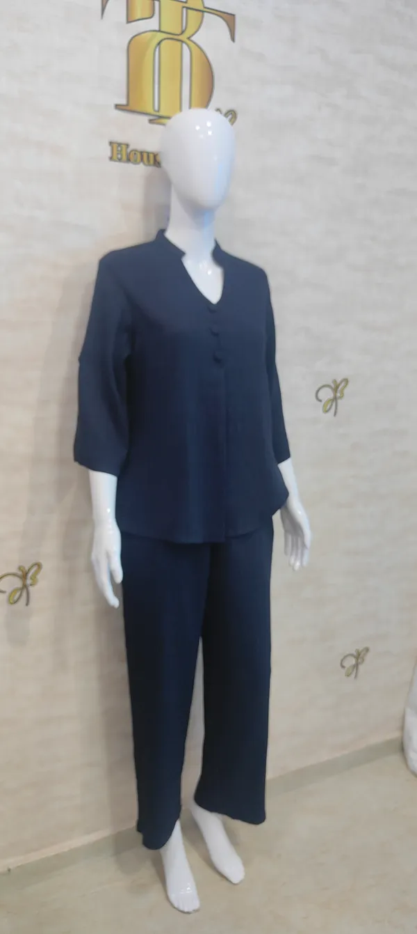 Navy_Rayon_Blend_Wrinkled_Tunic_Co-Ord_Set_For_Women_&_Girls