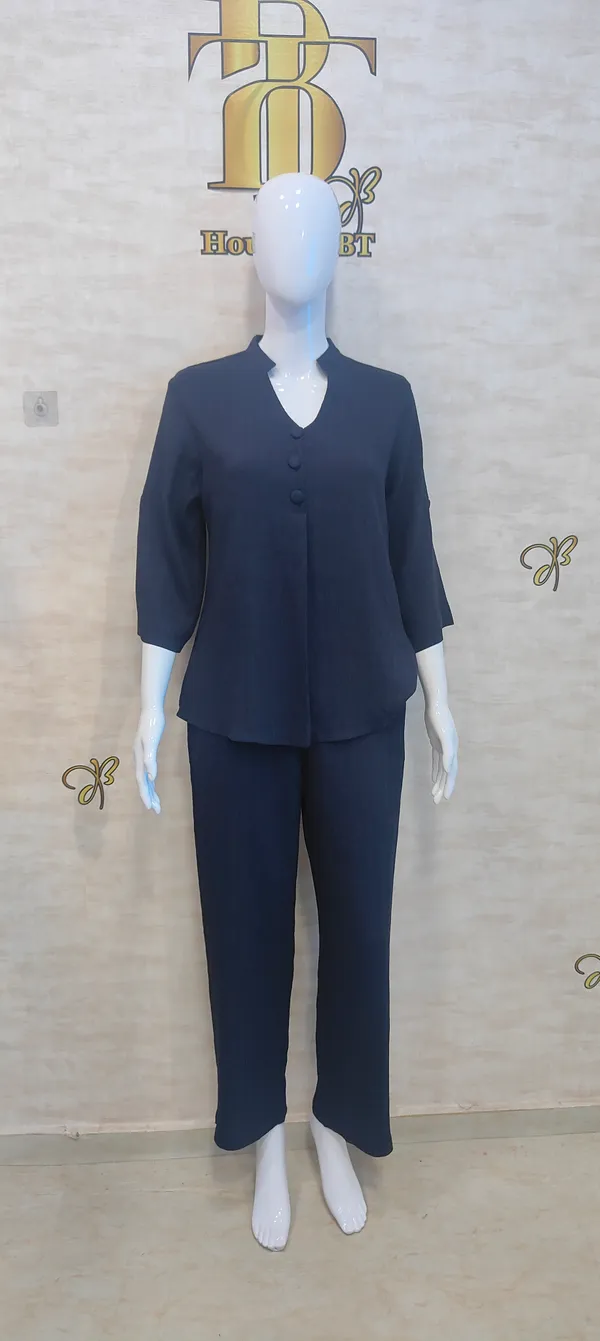 Navy_Rayon_Blend_Wrinkled_Tunic_Co-Ord_Set_For_Women_&_Girls