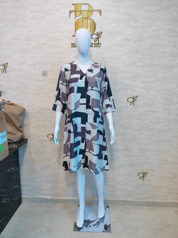 Purple_Rayon_Blend_Mosaic_Shift_Print_Dress_For_Women_&_Girls