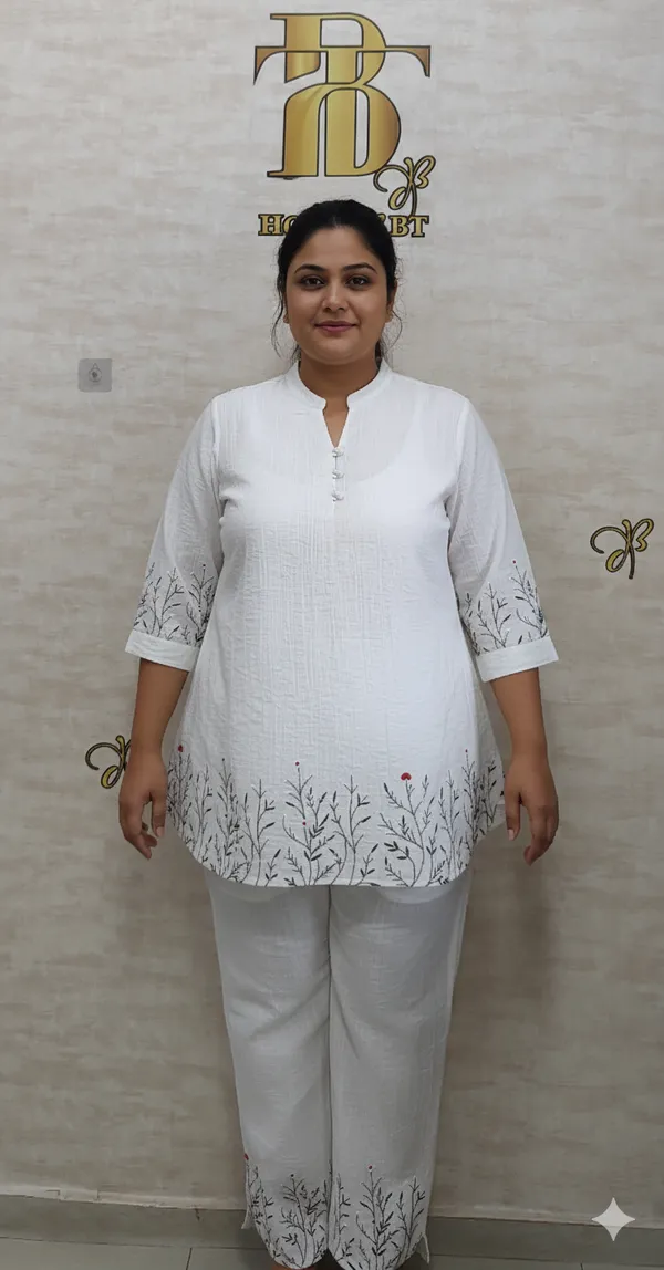 White_Rayon_Blend_Leafy_Floral_Affair_Co-Ord_Set_For_Women_&_Girls