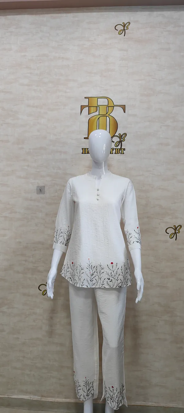 White_Rayon_Blend_Leafy_Floral_Affair_Co-Ord_Set_For_Women_&_Girls