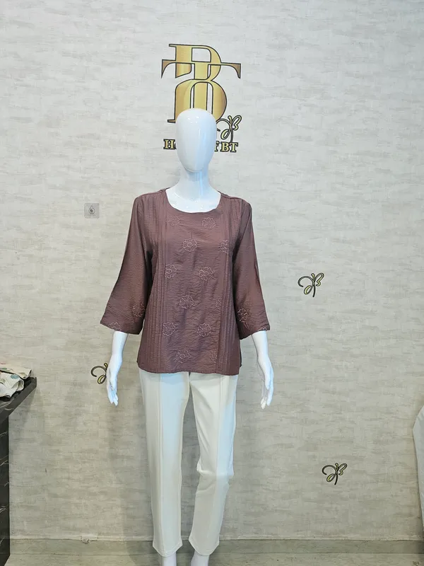 Rust_Poly_Emboridered_Semi_Sheer_Tunic_For_Women_&_Girls