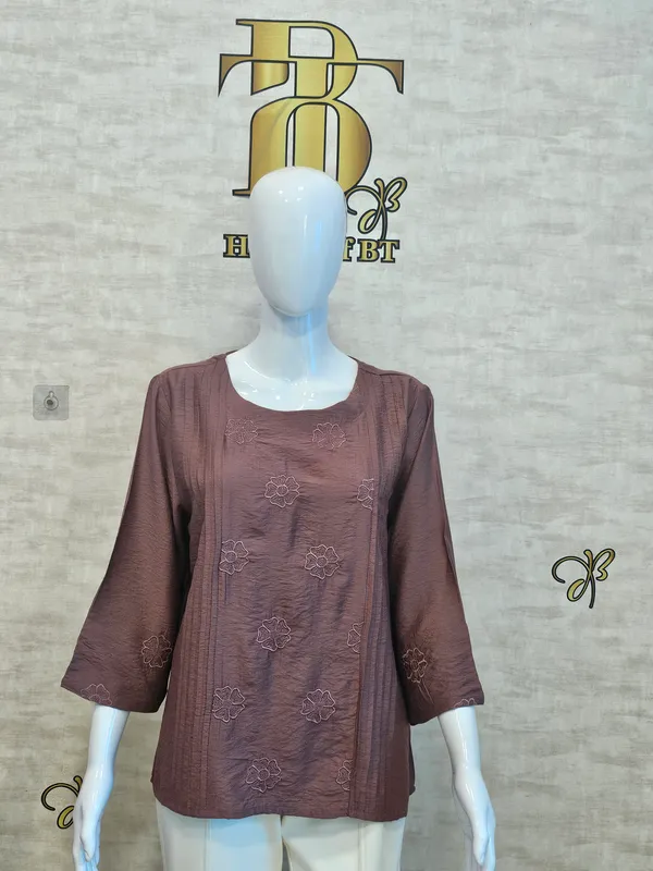 Rust_Poly_Emboridered_Semi_Sheer_Tunic_For_Women_&_Girls