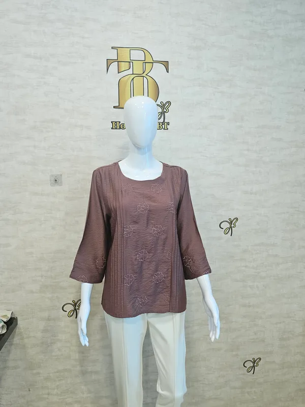 Rust_Poly_Emboridered_Semi_Sheer_Tunic_For_Women_&_Girls