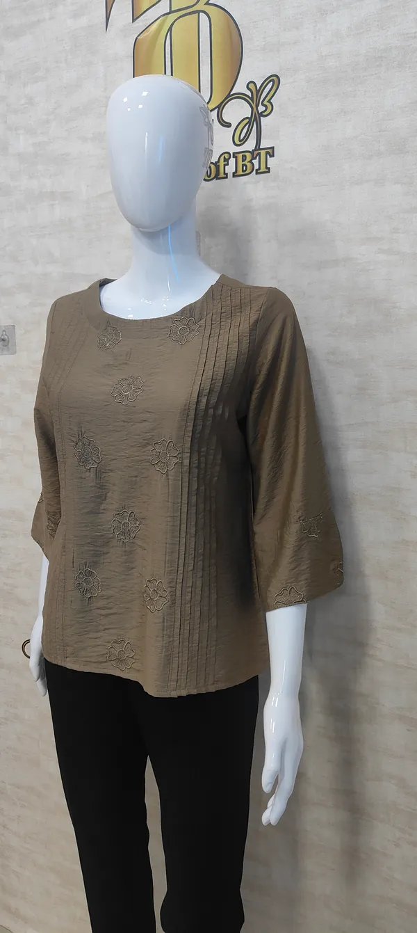 Brown_Poly_Emboridered_Semi_Sheer_Tunic_For_Women_&_Girls