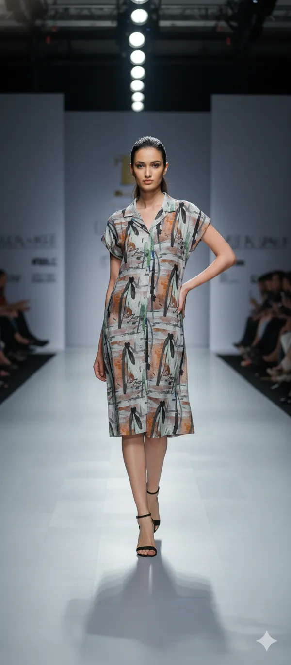 Orange_Rayon_Blend_Brush_Stroke_Print_Dress_For_Women_&_Girls