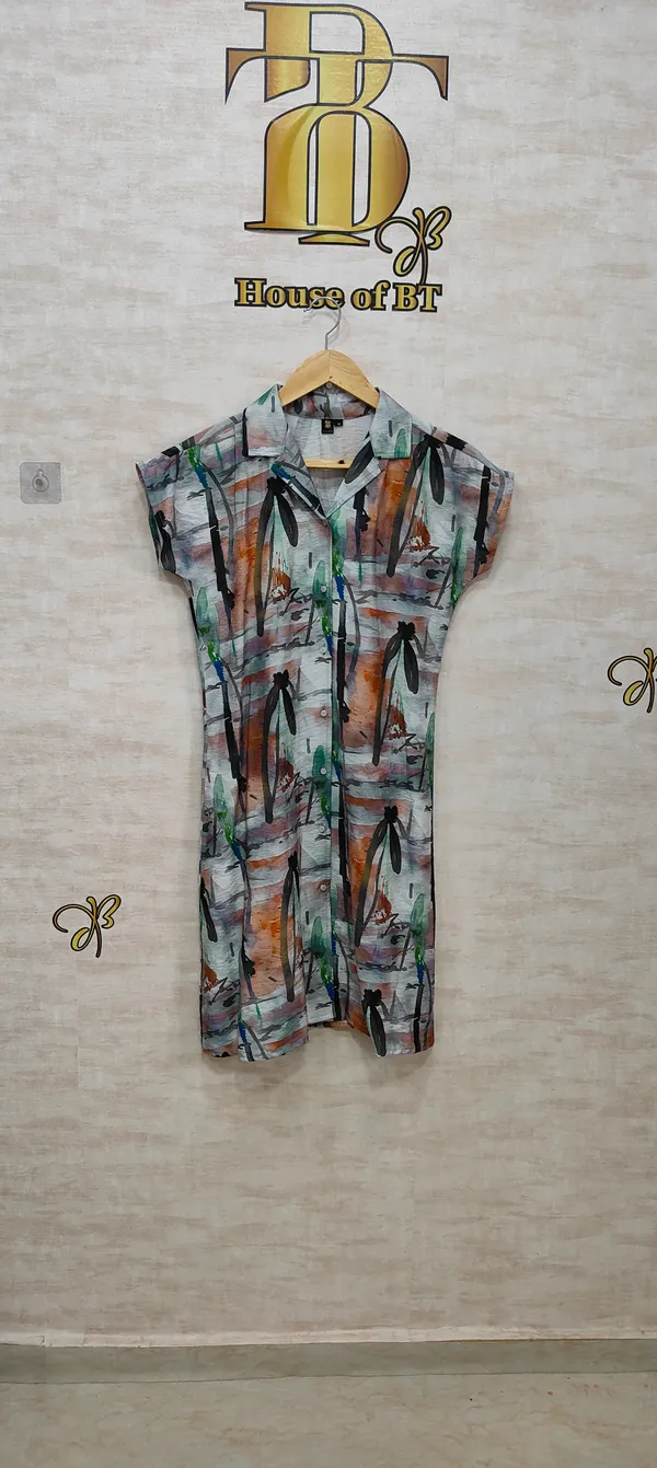 Orange_Rayon_Blend_Brush_Stroke_Print_Dress_For_Women_&_Girls