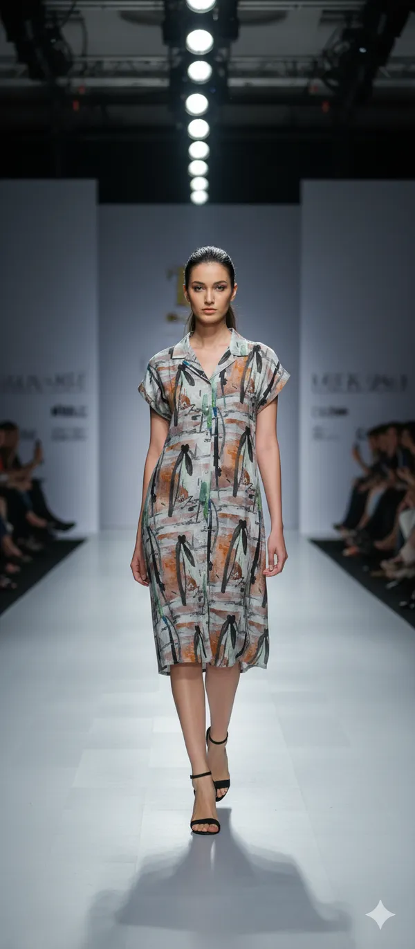 Orange_Rayon_Blend_Brush_Stroke_Print_Dress_For_Women_&_Girls