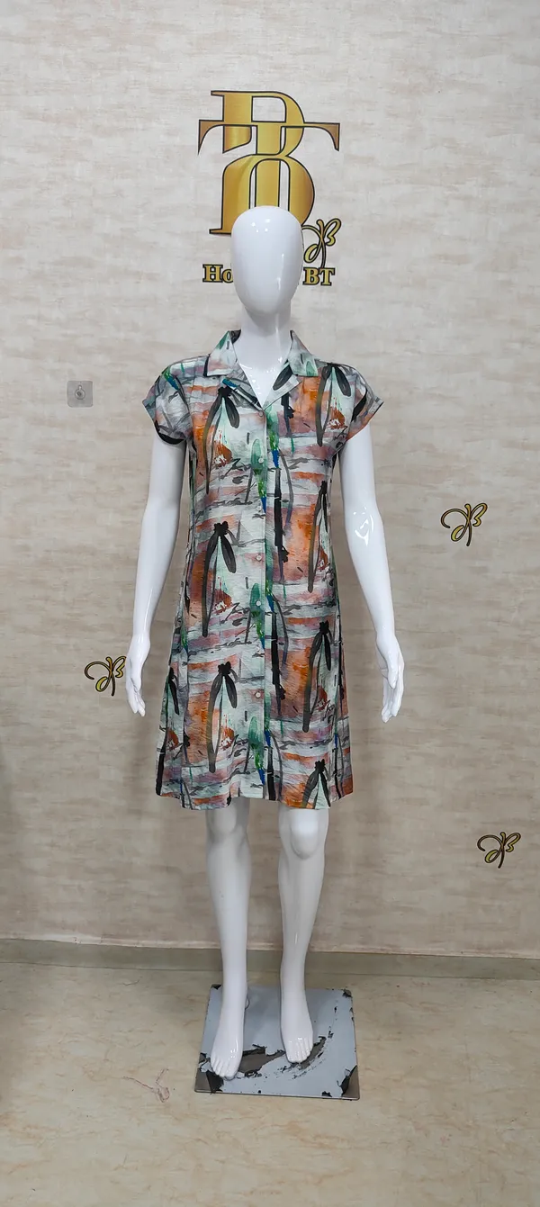 Orange_Rayon_Blend_Brush_Stroke_Print_Dress_For_Women_&_Girls