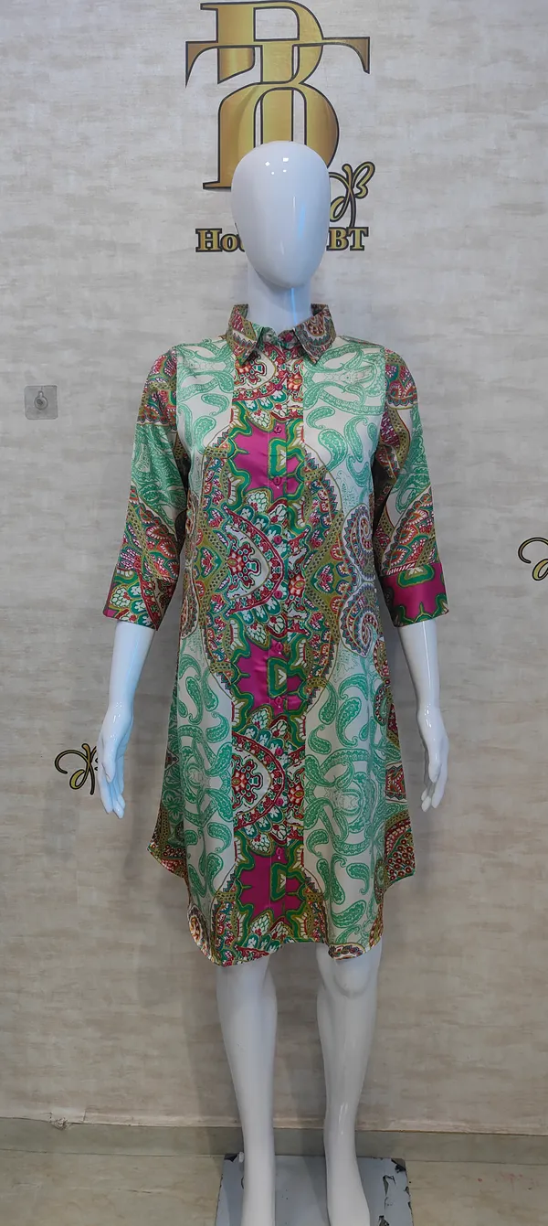 Green_Poly_Panel_Print_Satin_Dress_For_Women_&_Girls