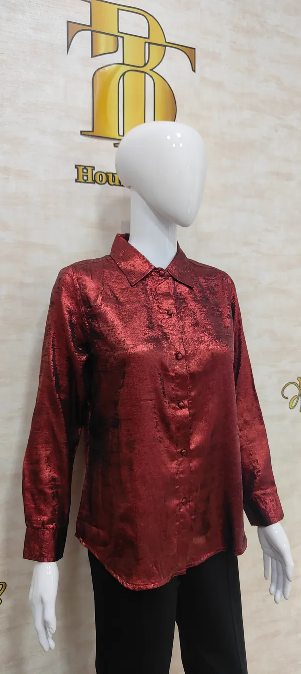 Red_Poly_Shimmery_Shirt_For_Women_&_Girls