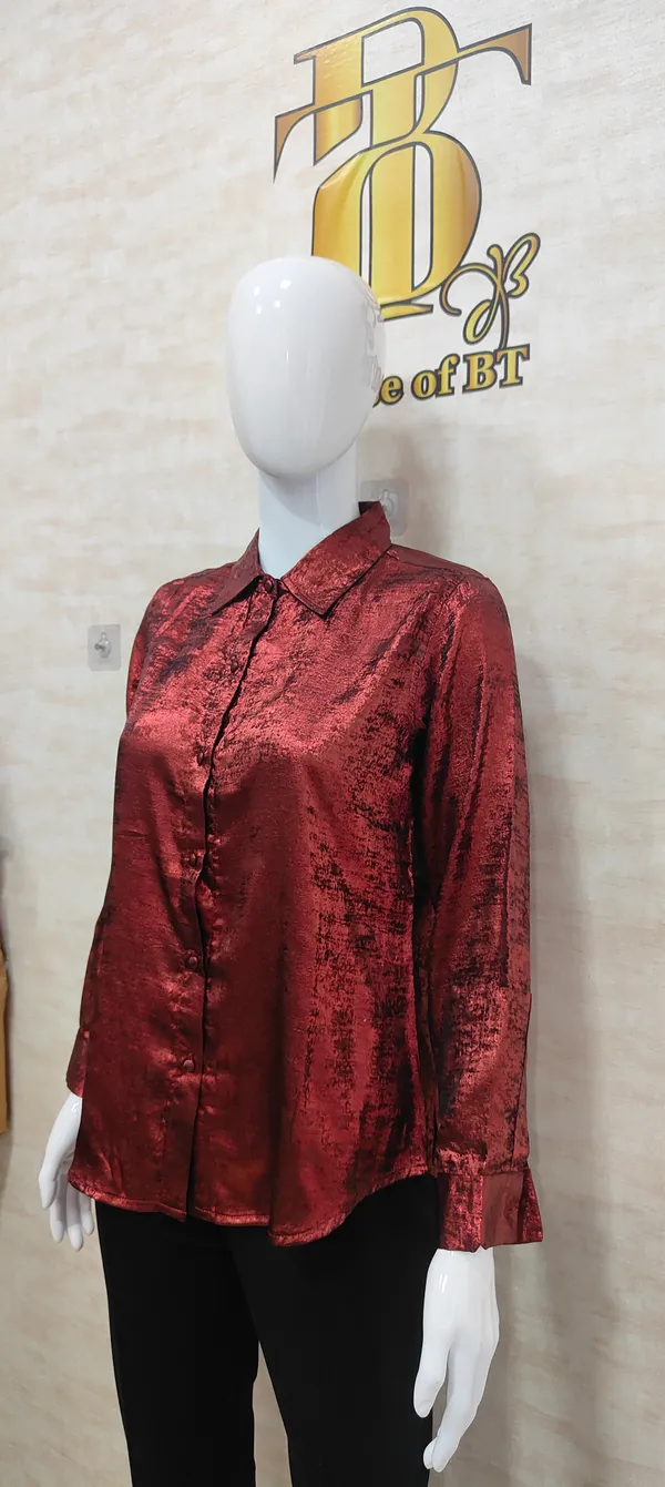 Red_Poly_Shimmery_Shirt_For_Women_&_Girls