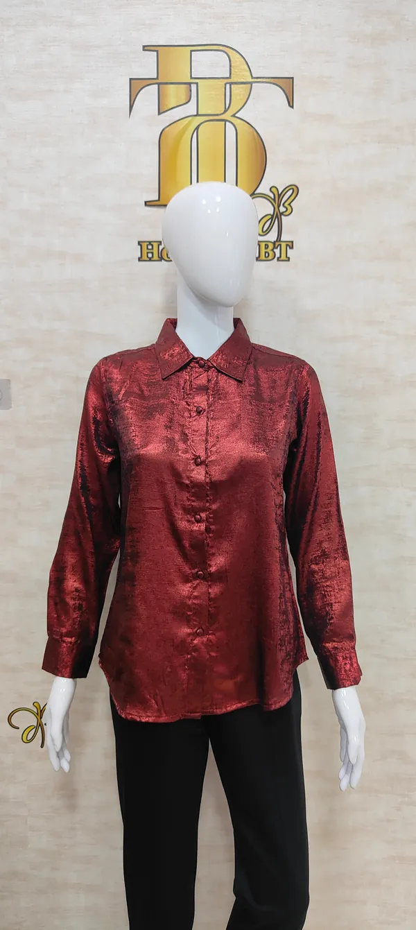 Red_Poly_Shimmery_Shirt_For_Women_&_Girls