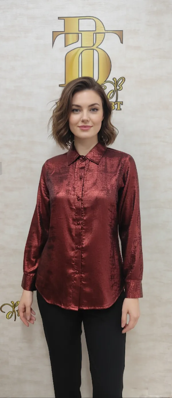 Red_Poly_Shimmery_Shirt_For_Women_&_Girls