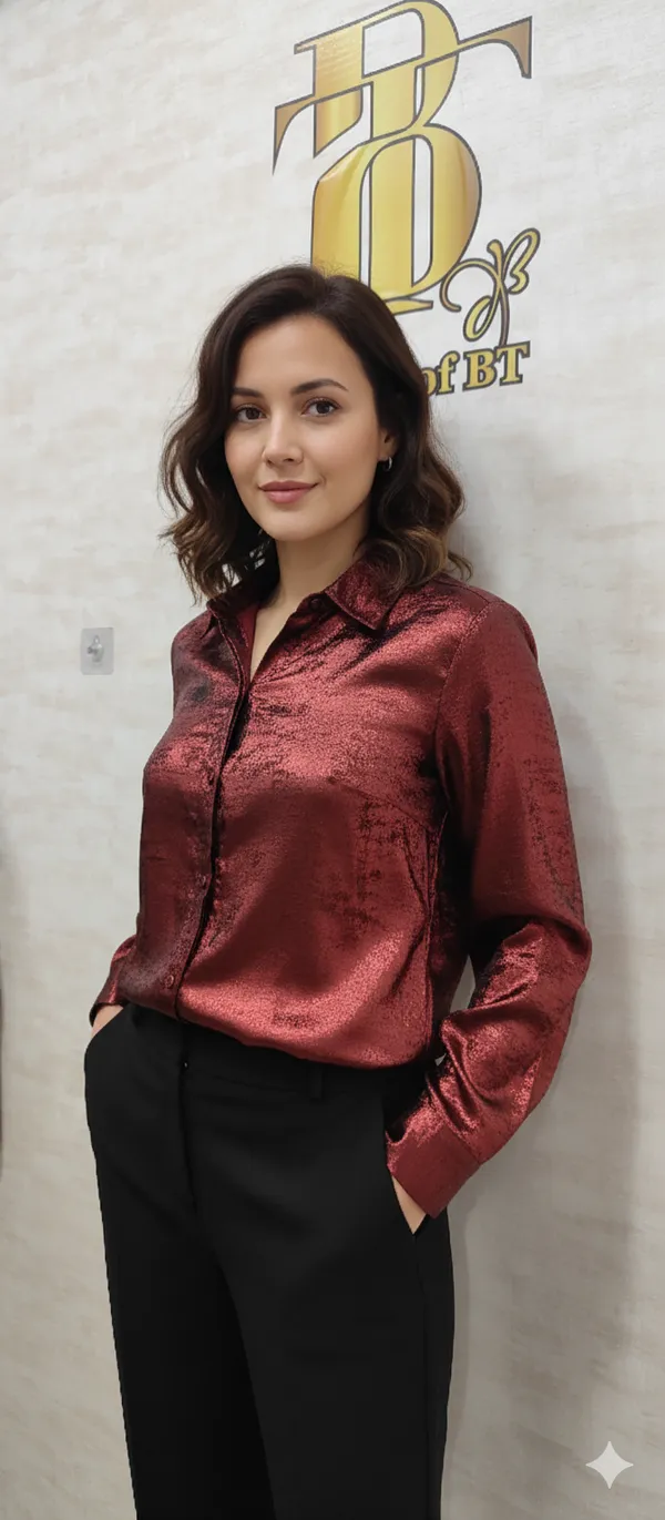 Red_Poly_Shimmery_Shirt_For_Women_&_Girls