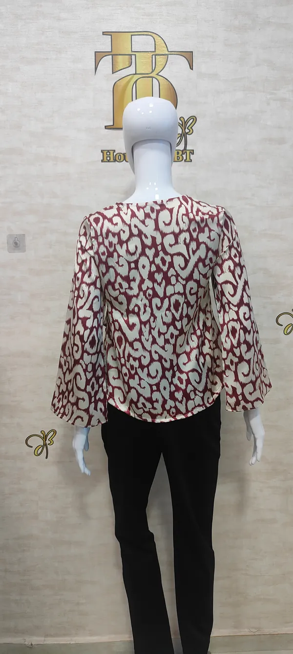 Maroon_Poly_Abstract_Animal_Print_Satin_Top_For_Women_&_Girls